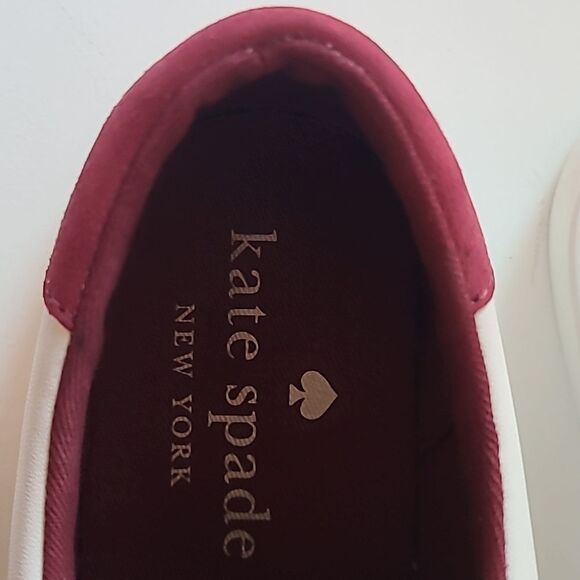 Kate Spade Optic White/Burgundy Fez Sneaker Size 7 EU 37.5 - Picture 14 of 15